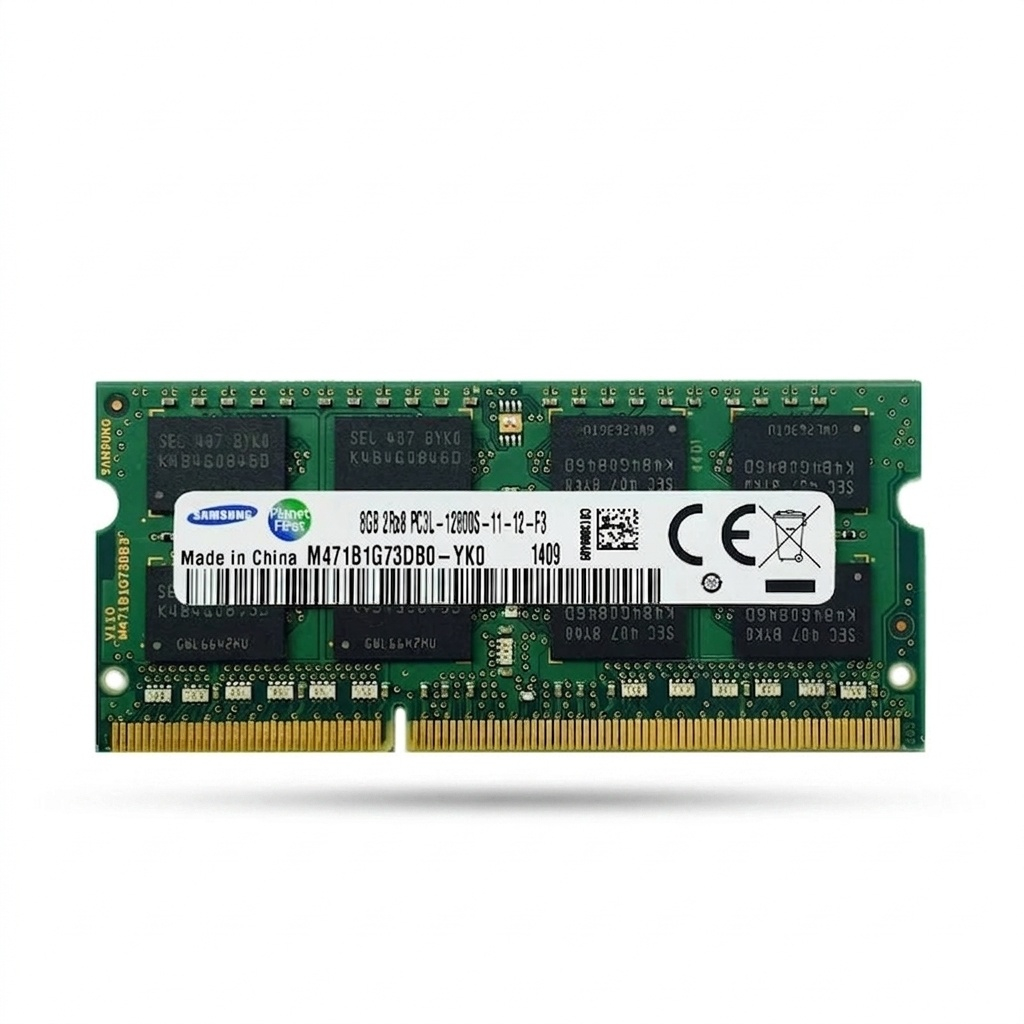 رم لپ‌تاپ سامسونگ مدل 12800 با ظرفیت 8 گیگابایت DDR3L، فرکانس 1600 مگاهرتز، فرم‌فکتور SO-DIMM و معماری دوکاناله